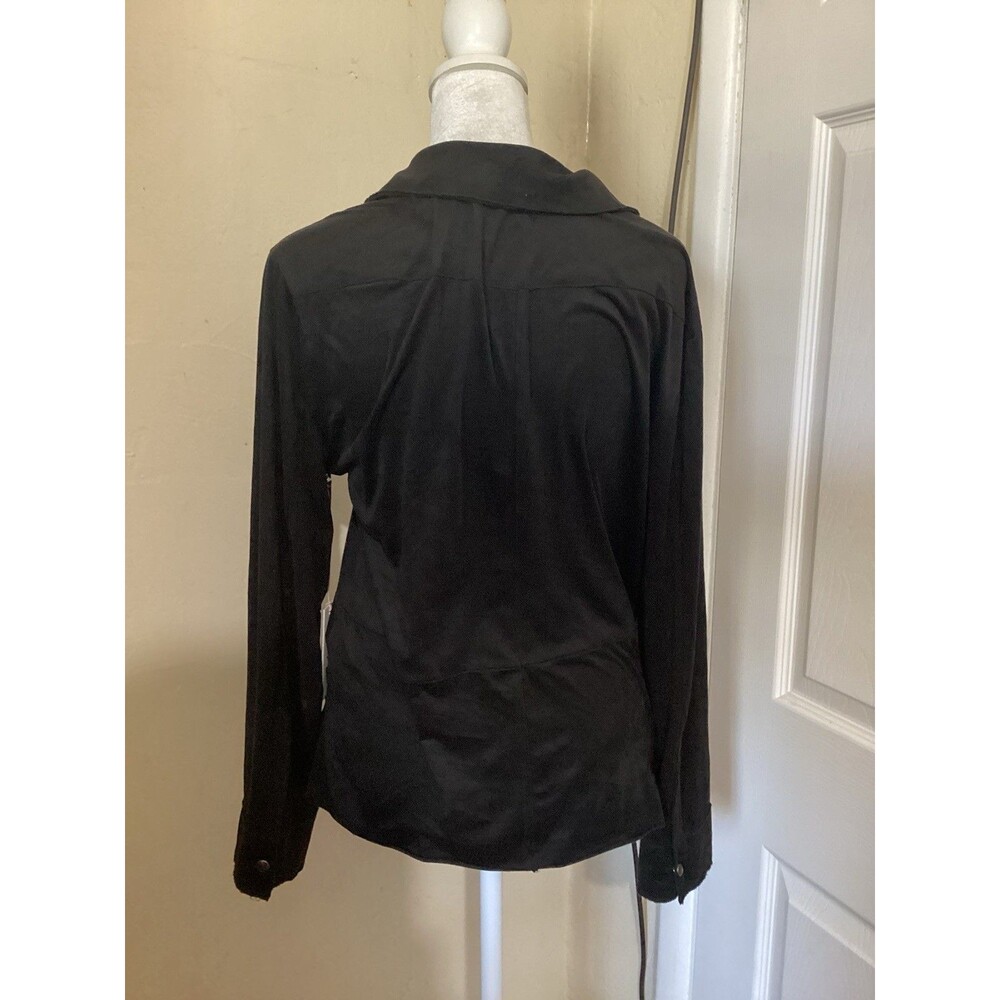 Another Love Faux Suede Black Long Sleeve Snap Button Top S - Picture 4 of 6